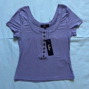 NWT Lulu's Blue Ribbed Henley Top